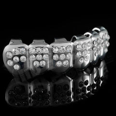 14k Iced CZ Silver Grillz