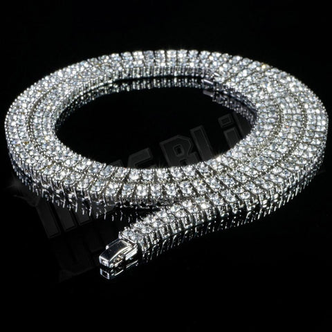 14k White Gold 2 Row Iced Chain