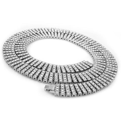 14k White Gold 4 Row Iced Chain