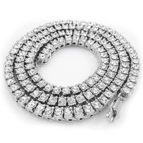 14k White Gold Iced 1 Row Chain