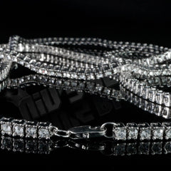 14k White Gold Iced 1 Row Chain