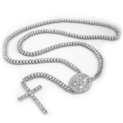 14k White Gold Iced 1 Row Rosary Chain