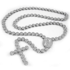 14k White Gold Iced Rosary Flower Chain