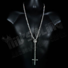 14k White Gold Iced Rosary Flower Chain