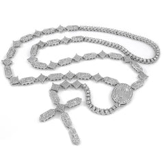 14k White Gold Iced Rosary Shapes Chain