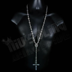 14k White Gold Iced Rosary Shapes Chain