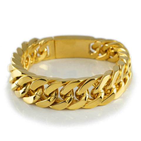 18K 14mm Gold Cuban Link Bracelet Stainless Steel