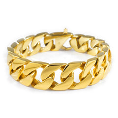 18K 15.5mm Gold Cuban Link Bracelet Stainless Steel