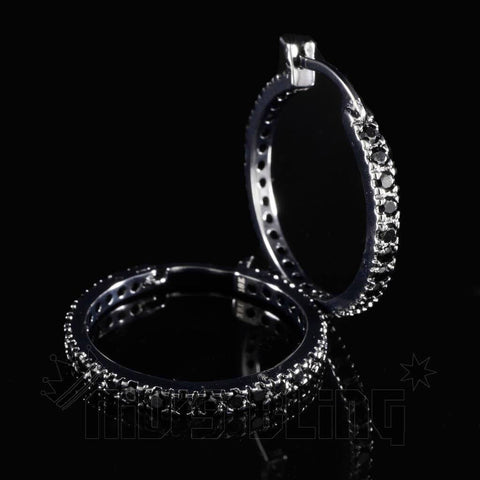 18K Black Gold Iced Hoop Earrings