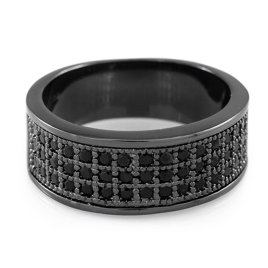18K Black Gold Iced Micropave Engagement Pinky Ring