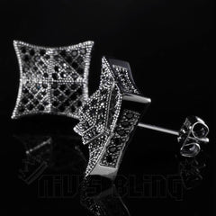 18K Black Gold Iced Pyramid Stud Earrings