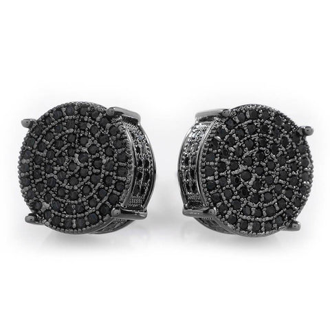 18K Black Gold Iced Round Stud Earrings