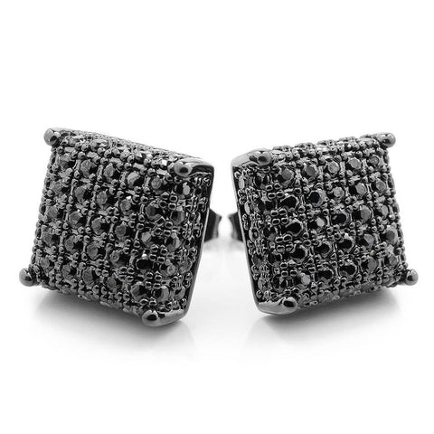 18K Black Gold Iced Square Stud Earrings