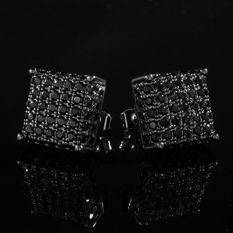 18K Black Gold Iced Square Stud Earrings