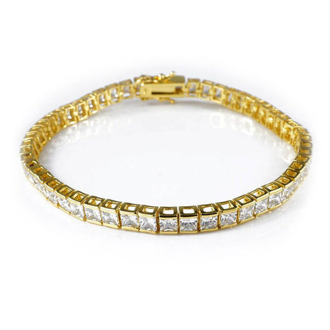 18K Gold 1 Row Princess Cut Tennis Bracelet