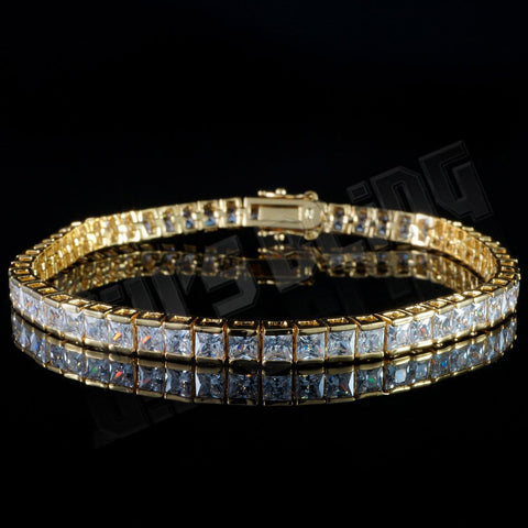 18K Gold 1 Row Princess Cut Tennis Bracelet