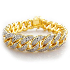 18K Gold 2 Row Iced Cuban Link Bracelet