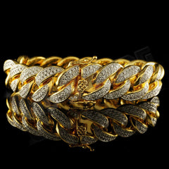 18K Gold 2 Row Iced Cuban Link Bracelet