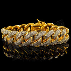 18K Gold 2 Row Iced Cuban Link Bracelet