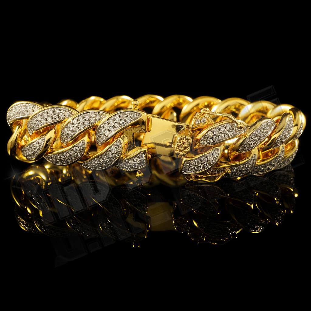 18K Gold 2 Row Iced Cuban Link Bracelet