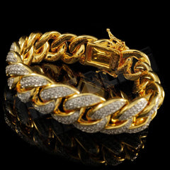 18K Gold 2 Row Iced Cuban Link Bracelet