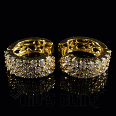 18K Gold 3 Row Huggie Hoop Earrings