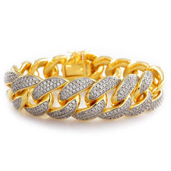 18K Gold 3 Row Iced Cuban Link Bracelet