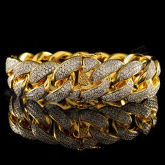 18K Gold 3 Row Iced Cuban Link Bracelet