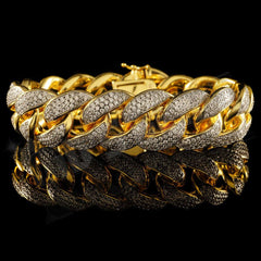 18K Gold 3 Row Iced Cuban Link Bracelet