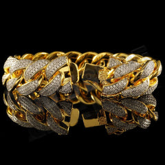 18K Gold 3 Row Iced Cuban Link Bracelet