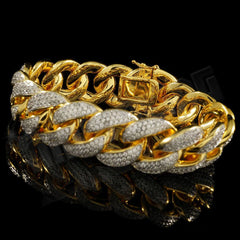 18K Gold 3 Row Iced Cuban Link Bracelet