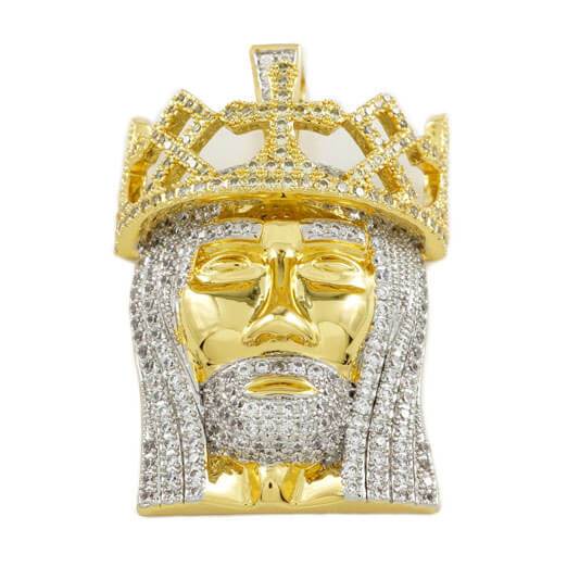 18K Gold Crowned Jesus Piece Pendant