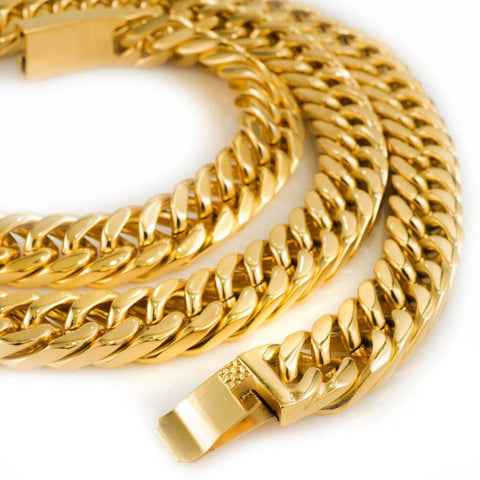 18K Gold Cuban Miami Chain Link Stainless Steel