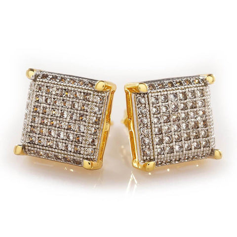 18K Gold Framed Square Stud Earrings