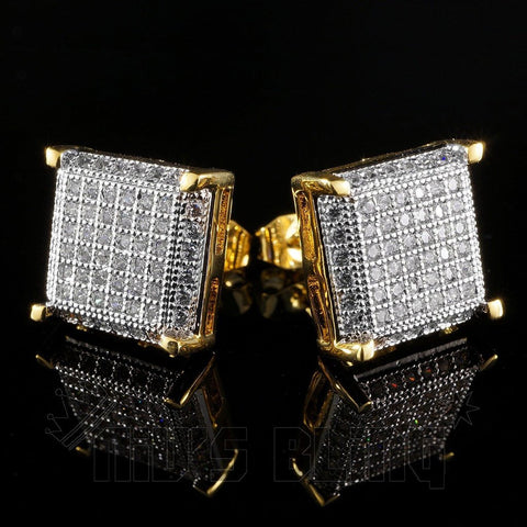 18K Gold Framed Square Stud Earrings