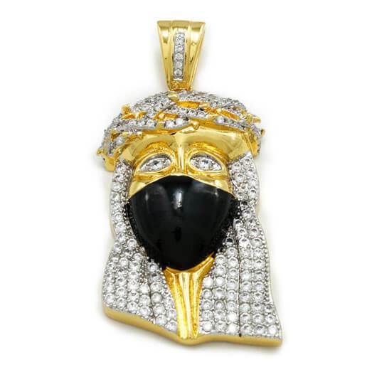 18K Gold Iced Bandana Jesus Piece With Rope Chain – Niv's Bling