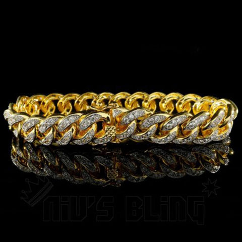 18K Gold Iced Cuban Link Bracelet