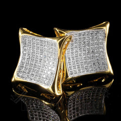 18K Gold Iced Curved Square Stud Earrings