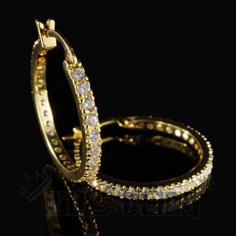 18K Gold Iced Hoop Earrings