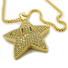 18K Gold Iced Mario Star With Box Chain