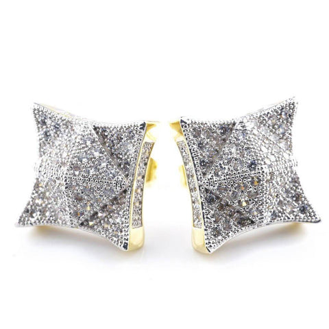 18K Gold Iced Pyramid Stud Earrings