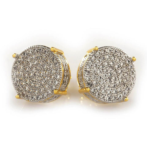 18K Gold Iced Round Stud Earrings