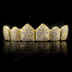 18K Gold Plated CZ Cluster Top Bottom Grillz