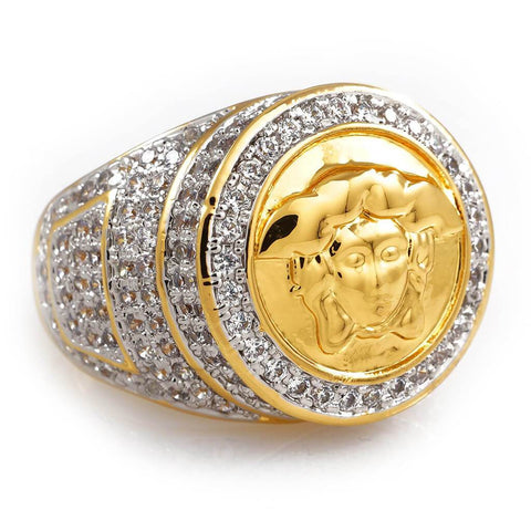 18K Gold Plated Iced Medusa Ring