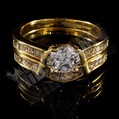 18K Gold Wedding Engagement Ring Set