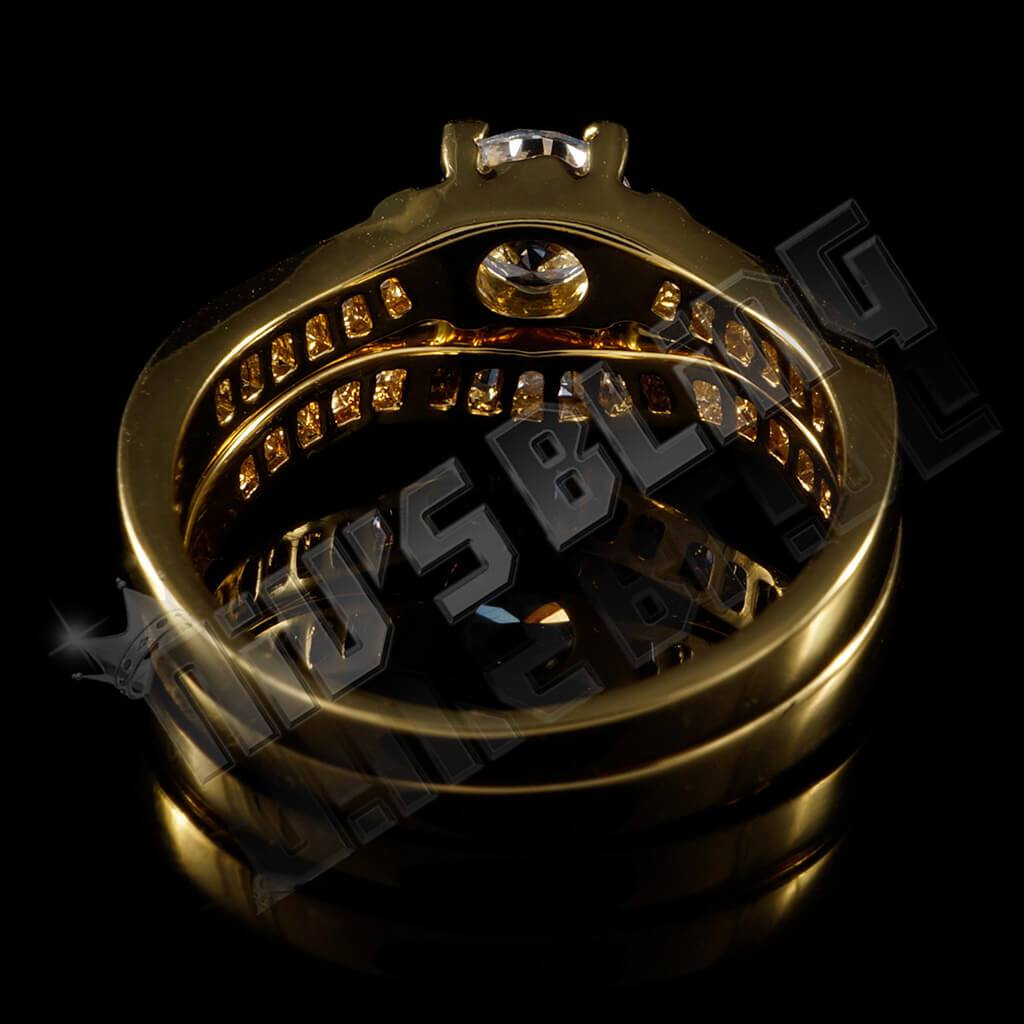 18K Gold Wedding Engagement Ring Set