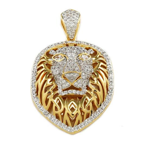 18k Gold Tiger King Lion Pendant with Rope Chain