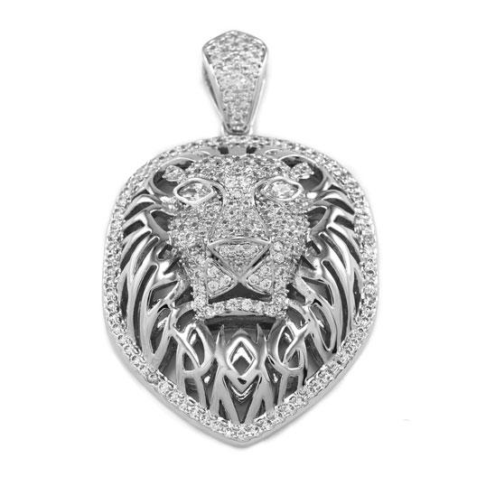 18k White Gold Tiger King Lion Pendant with Rope Chain