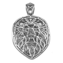 18k White Gold Tiger King Lion Pendant with Rope Chain