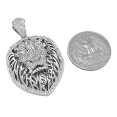 18k White Gold Tiger King Lion Pendant with Rope Chain